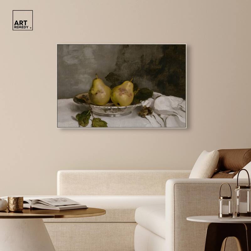 Two Pears in a Silver Bowl Canvas by Art Remedy