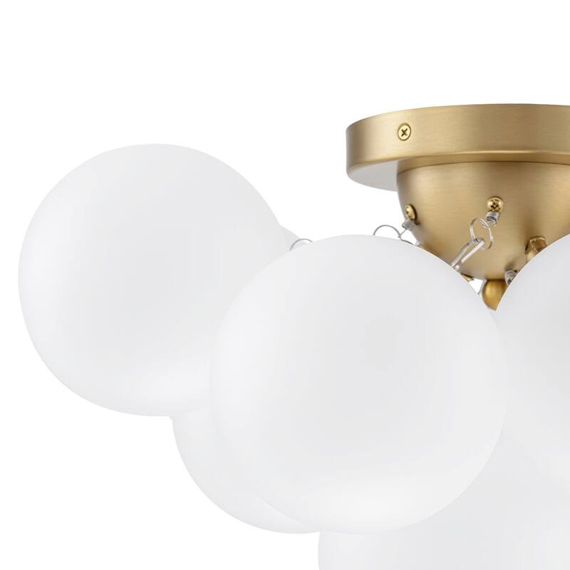 Modern 3-Light Milky Glass Globe Bubble Semi Flush Chandelier 18in