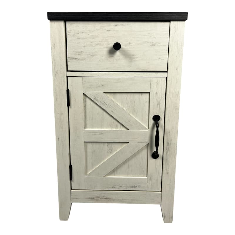 Farmhouse End Table Side Table with Charging Station, White Black Storage Cabinet File Cabinet with Drawer - White Black