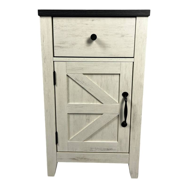 Farmhouse Night Stand with Charging Station, Barn Door, and Drawer for Bedroom or Living Room