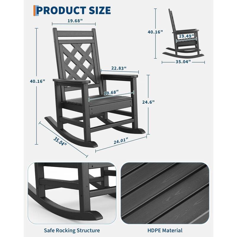 Patio Adirondack Outdoor Rocking Chair, Fire Pit Chair for Porch, Deck, Lawn - N/A