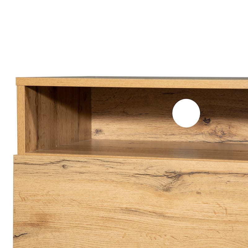 TV Stand with 3 Cabinets, Entertainment Center with Drop Down Door, Console Table with 2 Drawers and Open Shelves