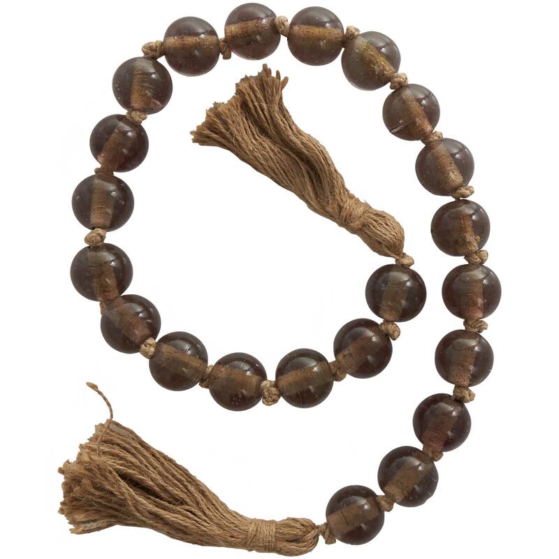 Glass Handmade Round Frosted Beaded Garland with Tassel with Knotted Brown Jute