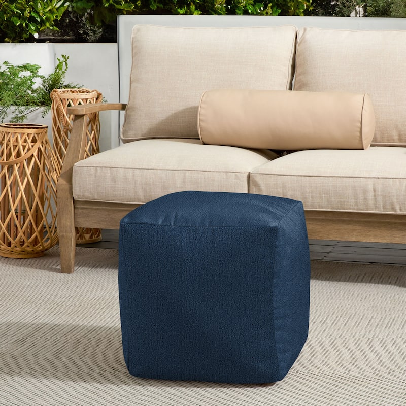 Sorra Home Sunbrella Outdoor Bean Pouf Square - Indigo - 17 in W x 17 in D x 17 in H