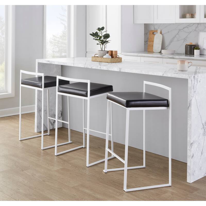 Porch & Den Forrest 26" White Fixed-Height Stackable Counter Stool (Set of 2)