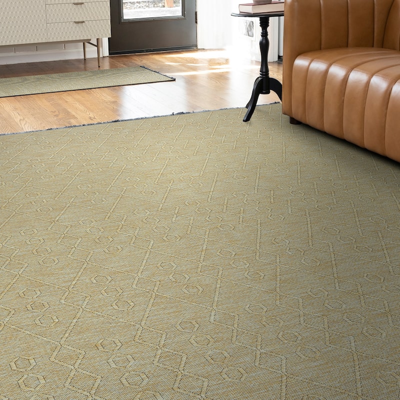 Alameda Solid Color Geometric Machine Washable Indoor Area Rug - 5' x 6'11'' - Green/Sage Green