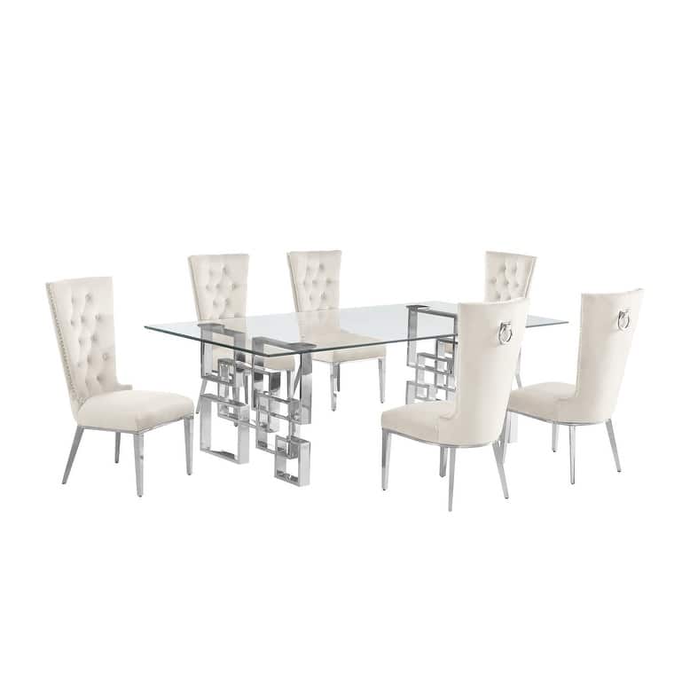 Best Quality Furniture D223/4-SC330-7 Dining Set with 95" 15mm Glass