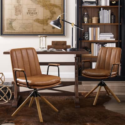 Art Leon Set of 2 Mid-century Swivel Home Office Chairs with Wood Legs