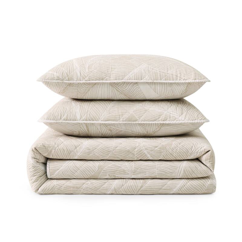 Tommy Bahama Pebble Palms Beige Cotton Reversible Quilt Set