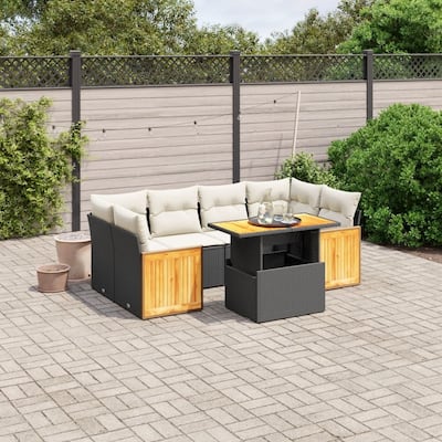vidaXL Patio Sofa Set with Cushions Outdoor Furniture 7 Piece Poly Rattan