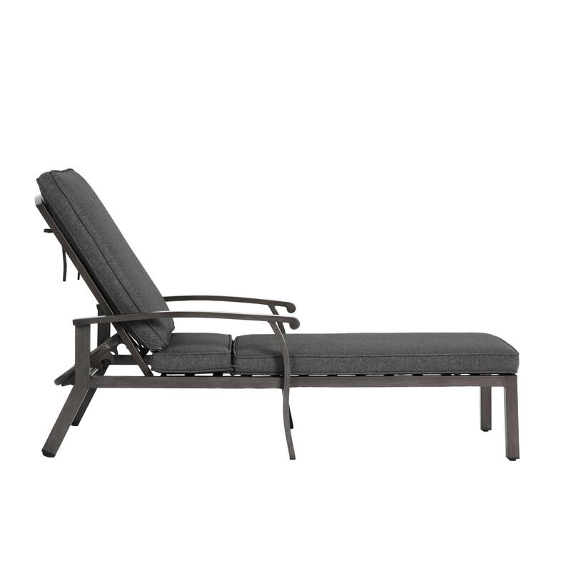 3-Piece Outdoor Cast Aluminum Chaise Lounge Chair Set with Side Table