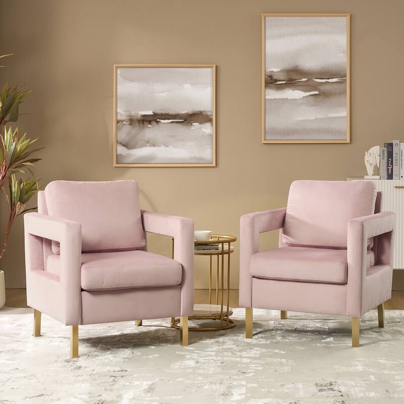 Valentina Modern Upholstered Accent Armchair with Gold Legs Set of 2 by HULALA HOME