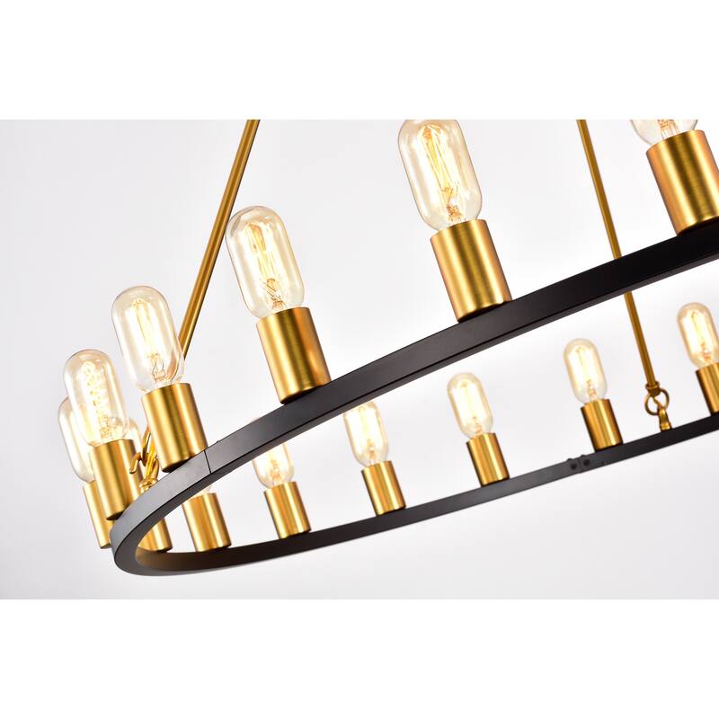 Matte Black and Gold 48-inch Wagon Wheel 24-light Chandelier
