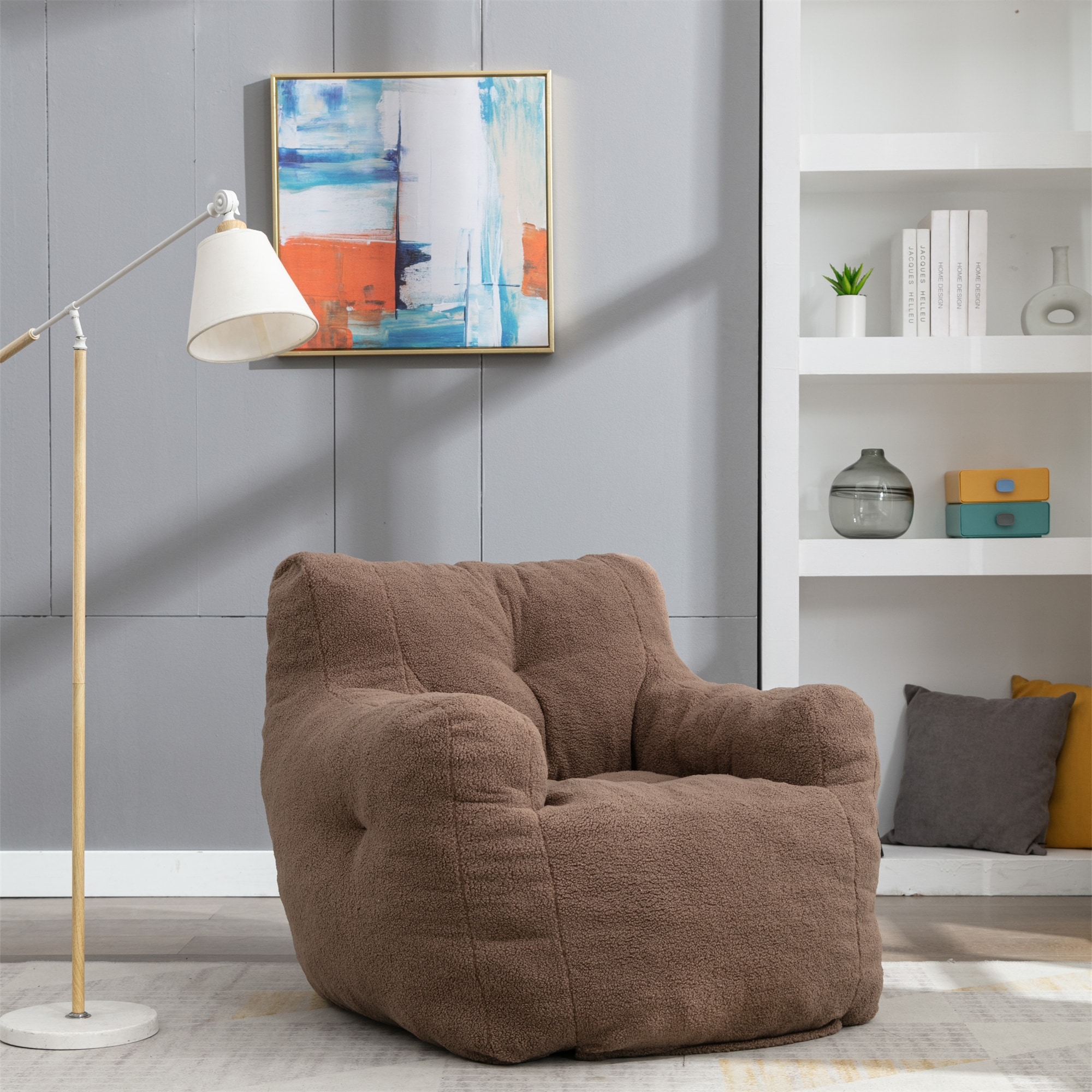 Soft Tufted Foam Bean Bag Teddy Fabric Single Sofa 37