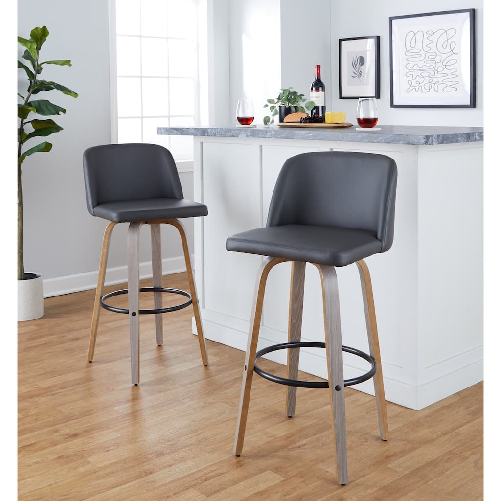 The Gray Barn Vallberga 30" Fixed-Height Bar Stool with Light Grey Wood Base (Set of 2)