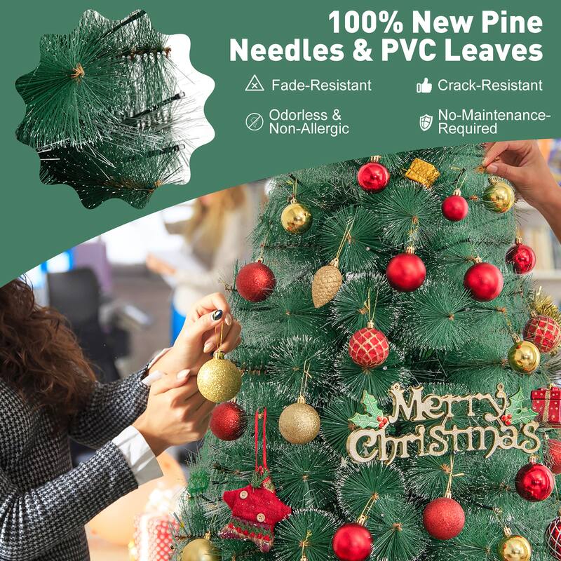 Gymax 5/6/7 FT Pre-Lit Fiber Optic Christmas Tree Artificial Christmas