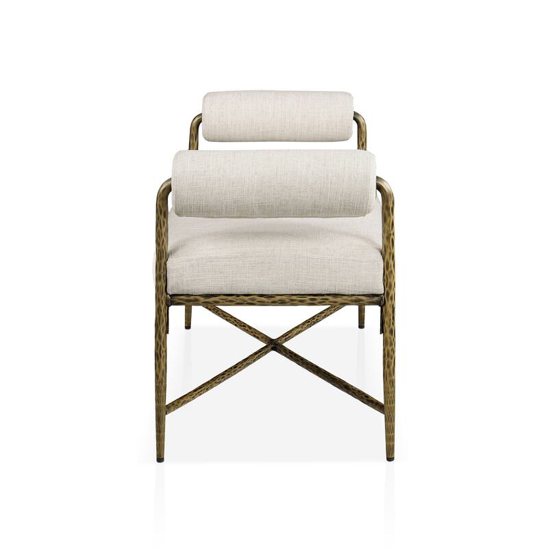 247 Shop At Home Lalia Modern Upholstered 48-inch Hammered Metal Accent Bench with Roll Arms