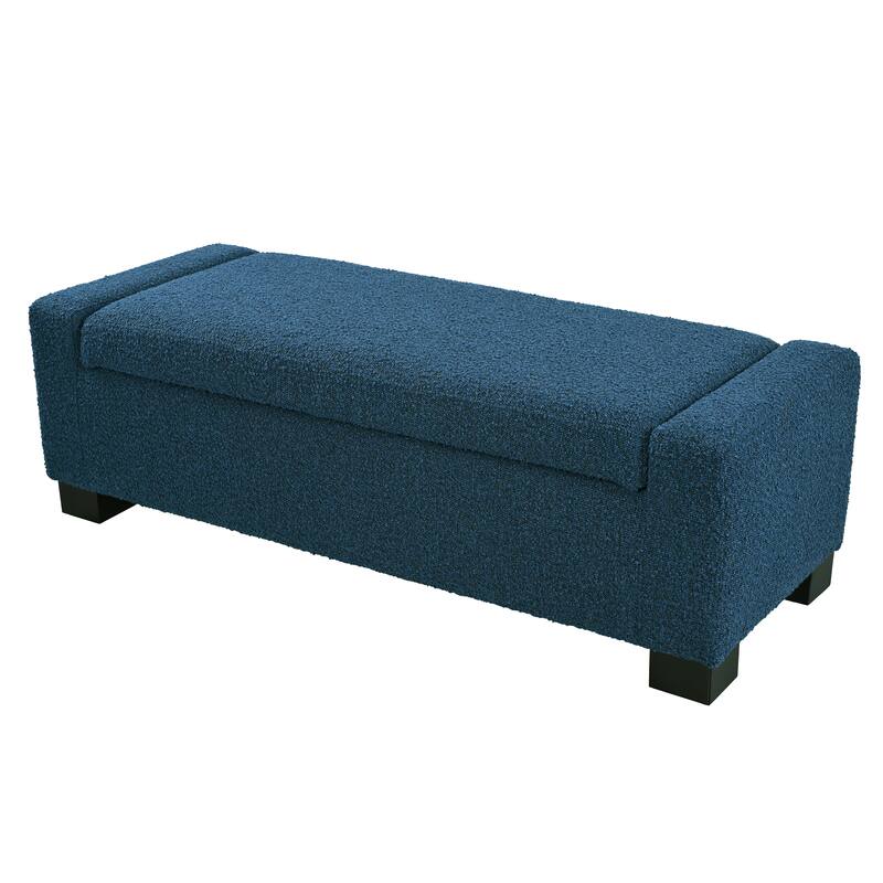 Roomfitters Upholstered Storage Ottoman Bench with Hinged Lid, Rectangular Accent Seat for Living Room, Bedroom