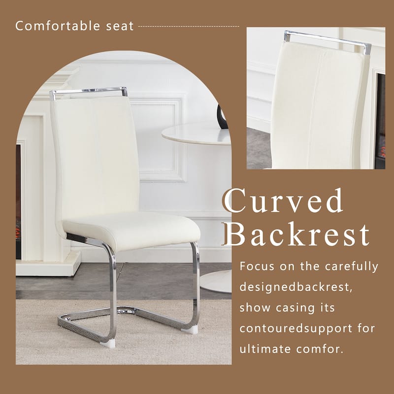 Luxury - style Dining Chairs.The combination of white grainy fabric-like fabric and silver metal legs is stylish.Set Of 2.