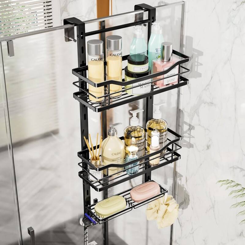 Over the Door Shower Caddy - 3 Tier Adjustable Shower Organizer Hanging with Soap Holder, No Drilling Bathroom Hanging Caddy