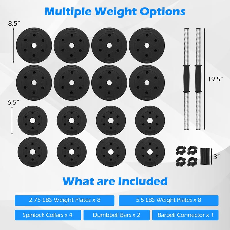 Costway 66 LB Dumbbell Weight Set Fitness 16 Adjustable Plates - See Details