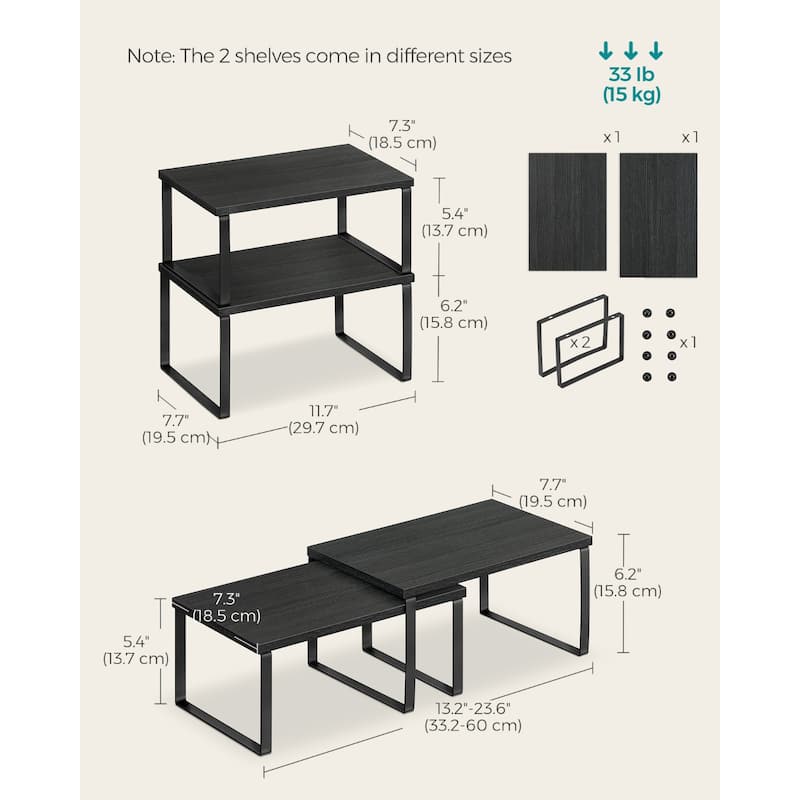 Set of 2 Two-Tier Wooden Kitchen Counter Shelves Organizers Perfect for Small Space