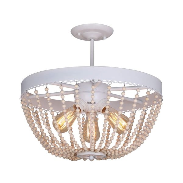 slide 1 of 4, 3 light vintage industrial wood beads white flush mount ceiling light