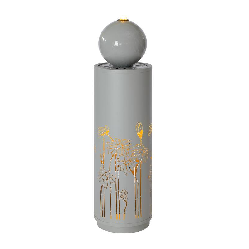 Christopher Knight Home - Modern 34.25"H Metal Sphere-Top Outdoor Water Fountain with LED Lights & Cutout Design