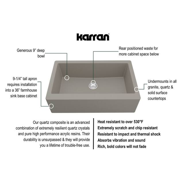 Karran Farmhouse/ Apron-front Quartz Single Bowl Kitchen Sink