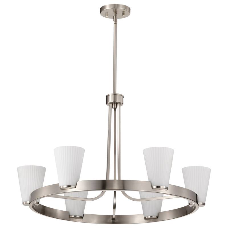 Royale 6 Light Chandelier Brushed Nickel Finish Ribbed White Glass - Brushed Nickel - Brushed Nickel