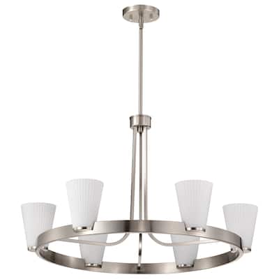 Royale 6 Light Chandelier Brushed Nickel Finish Ribbed White Glass - Brushed Nickel