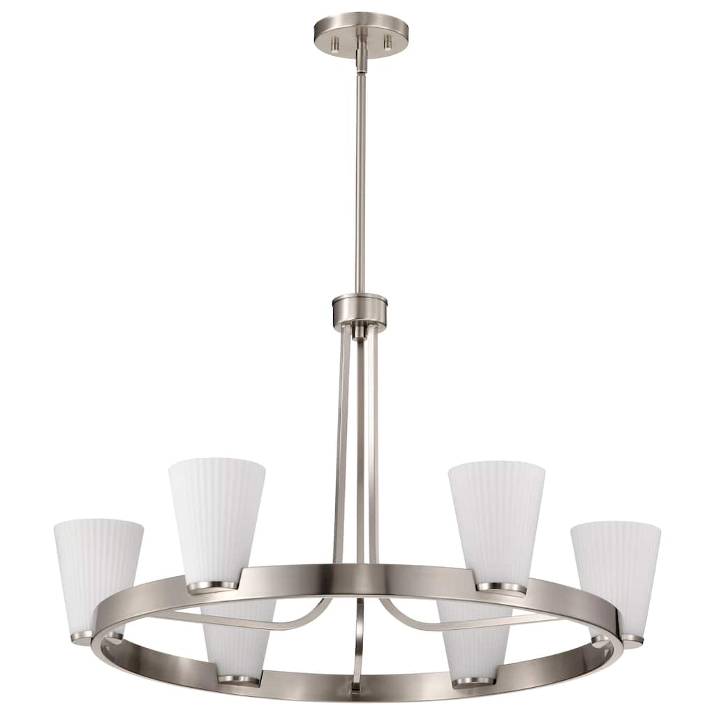 Royale 6 Light Chandelier Brushed Nickel Finish Ribbed White Glass - Brushed Nickel