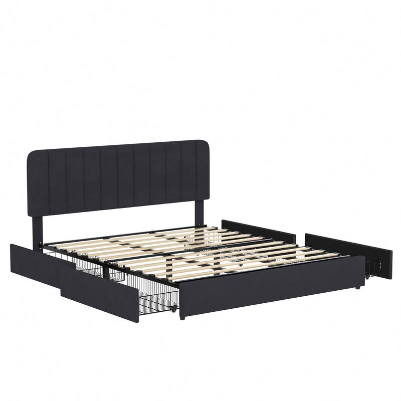 Javlergo Upholstered Platform Bed Frame with Storage Drawers and Adjustable Headboard, No Box Spring Needed