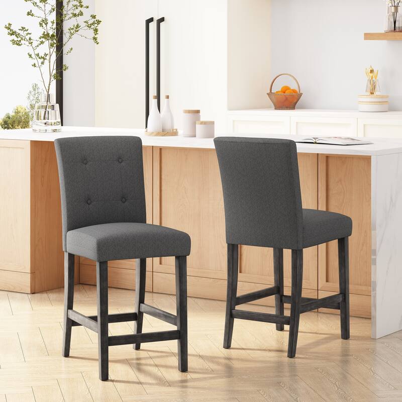 Contemporary Fabric Button Tufted 26 Inch Counter Stools, Set of 2 - Charcoal