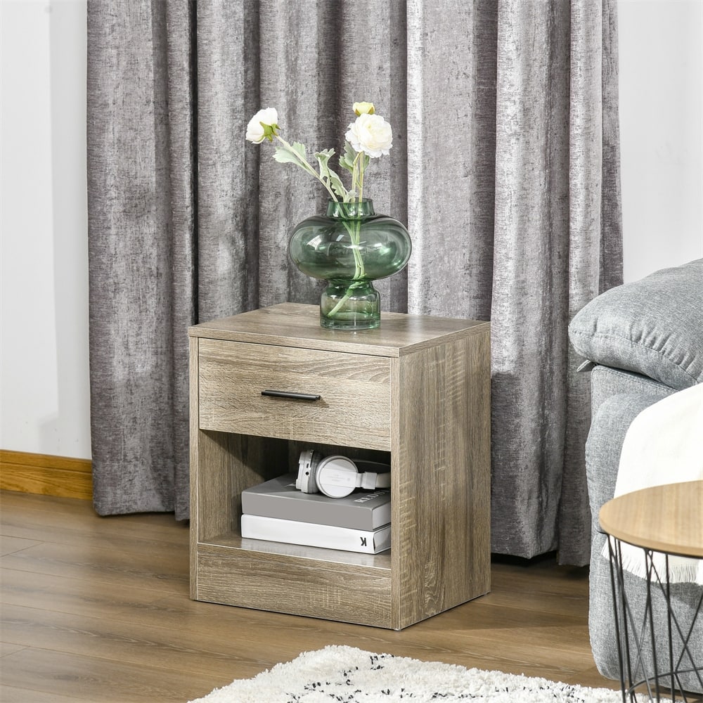 Small End Table with Storage Shelf and Drawer, Modern Bedside Table