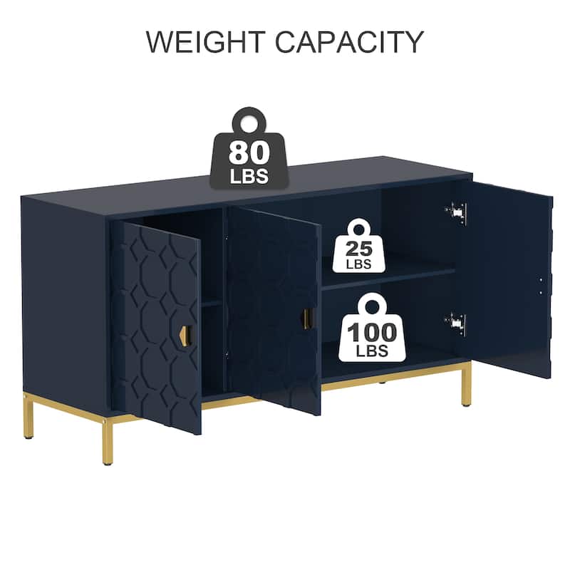 Clihome 3 Door Glossy Media Storage Sideboard Accent Cabinet