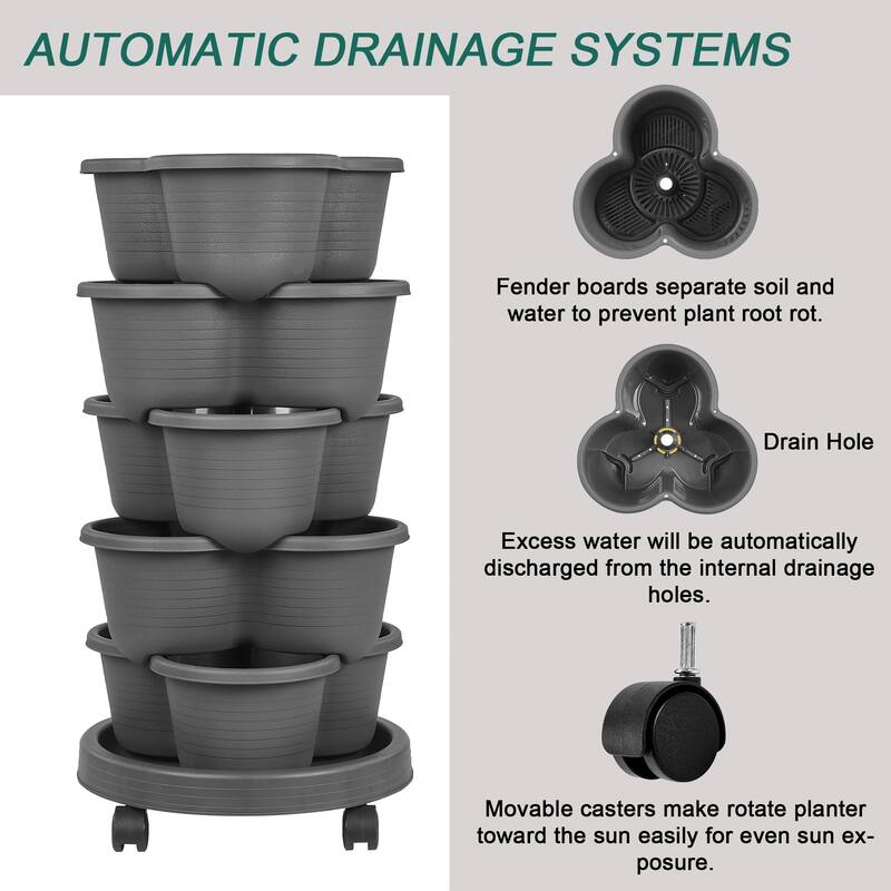 Vertical Strawberry Planter 5 Tier Hanging Vertical Gardening Planter Stackable Garden Tower Pot for Strawberries Flowers