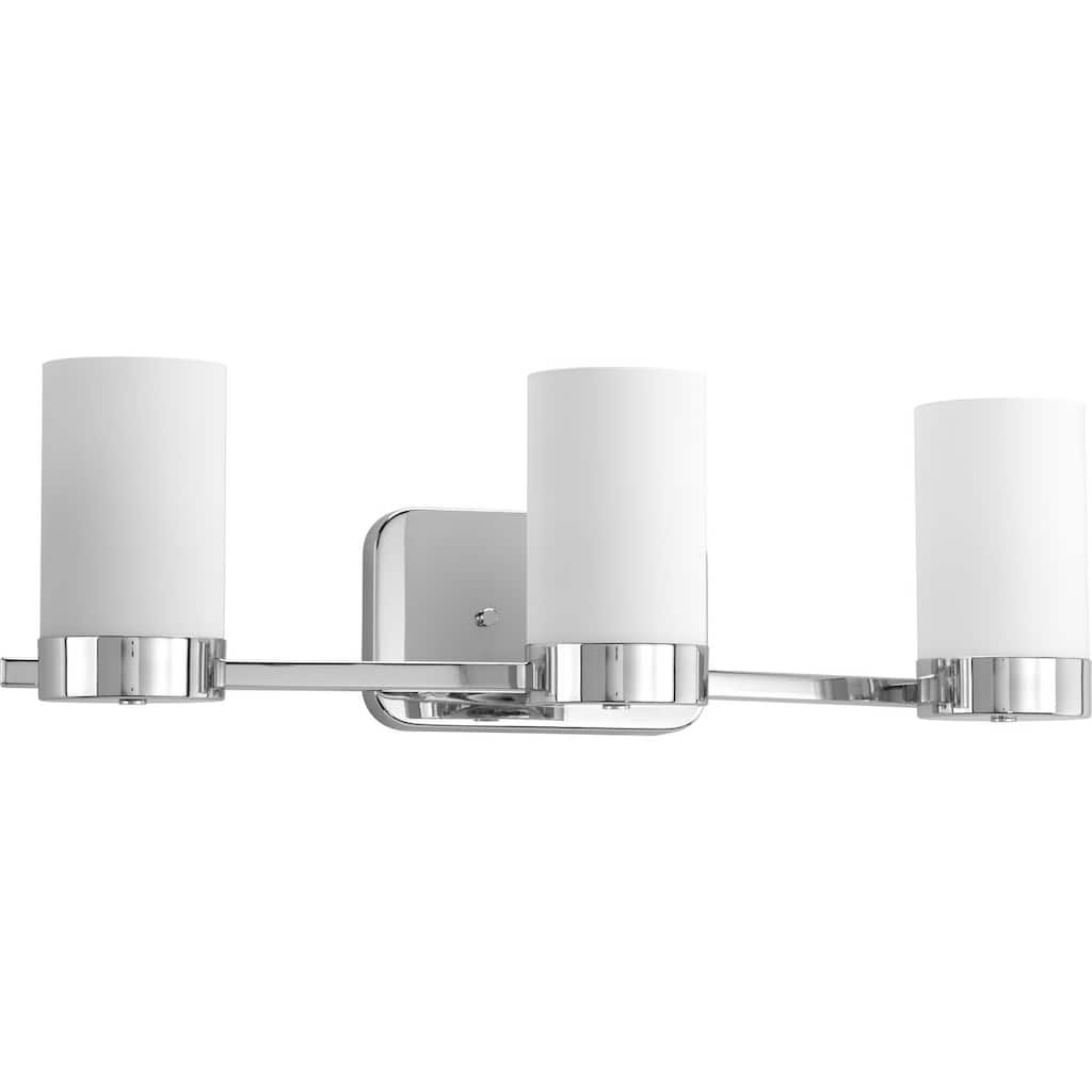 Elevate Collection Three-Light Polished Chrome Etched White Glass Mid-Century Modern Bath Vanity Light - 7.5" x 24.75" x 8"