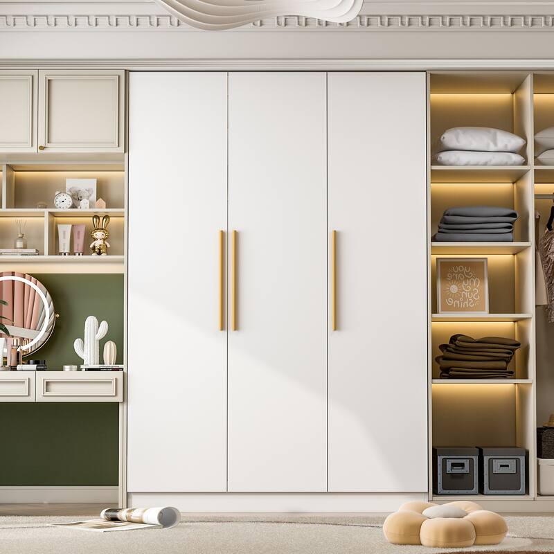 Wardrobe Armoire Wooden Closet Cabinet 6 Storage Cube and Hanging Rod