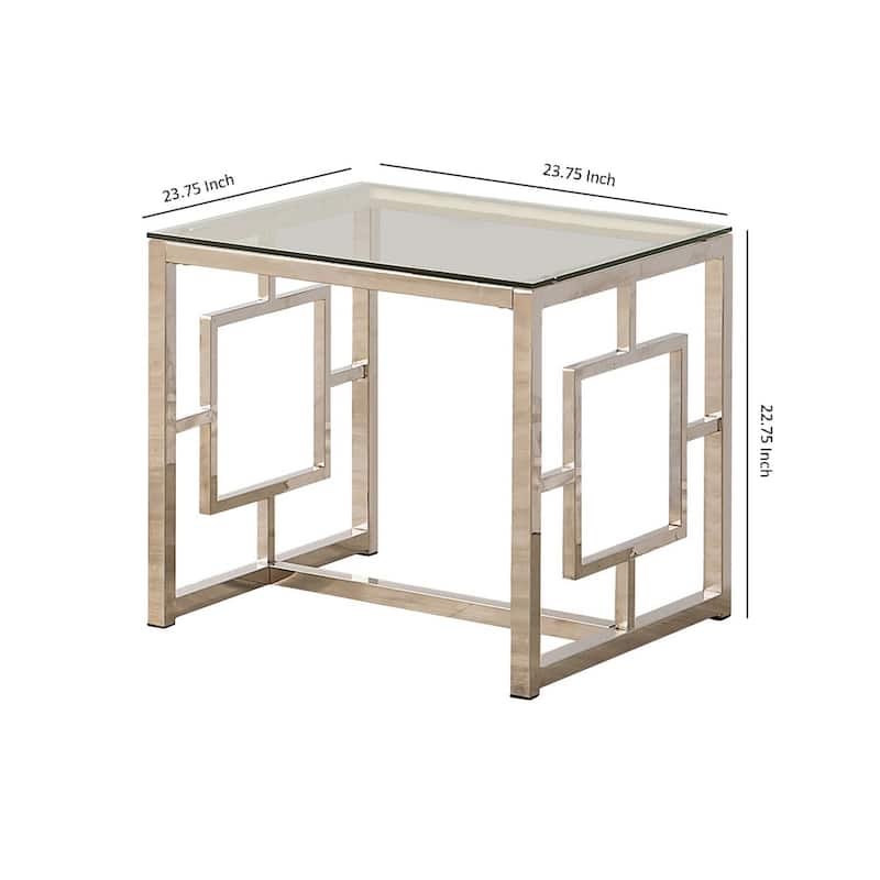 23.75 in. Silver and Clear Square Glass End Table, Sturdy Build End Side Table for Living Rooms