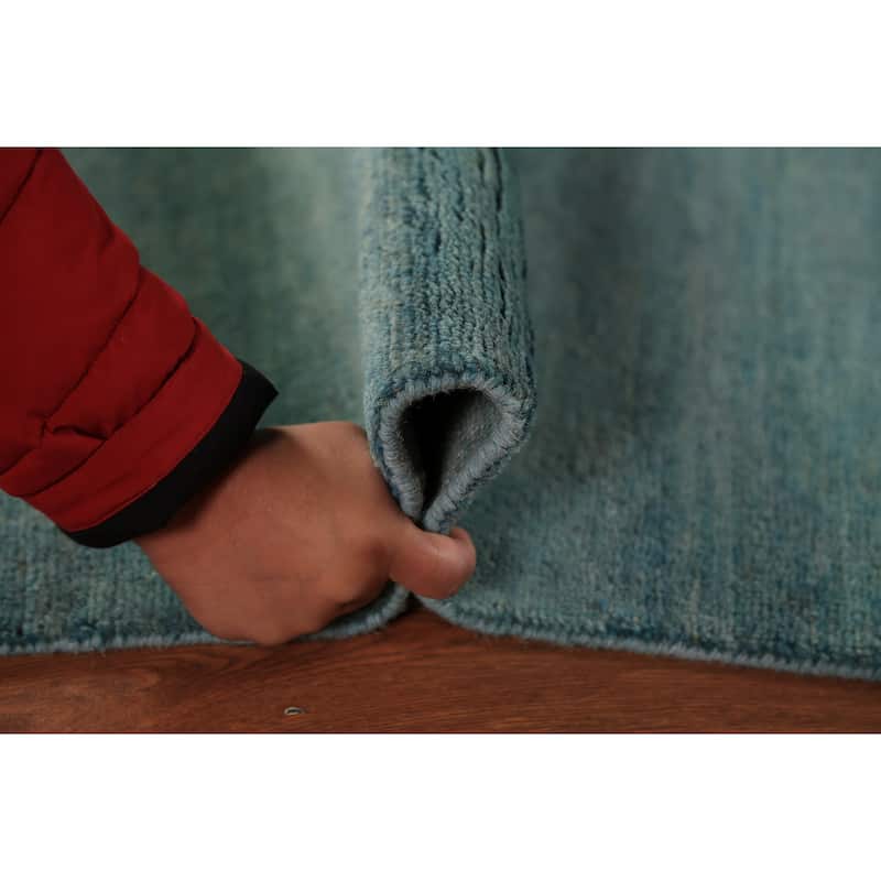 Gabbeh Modern Rug Hand-Knotted Stripe Blue Wool Carpet - 3'10" x 5'10"
