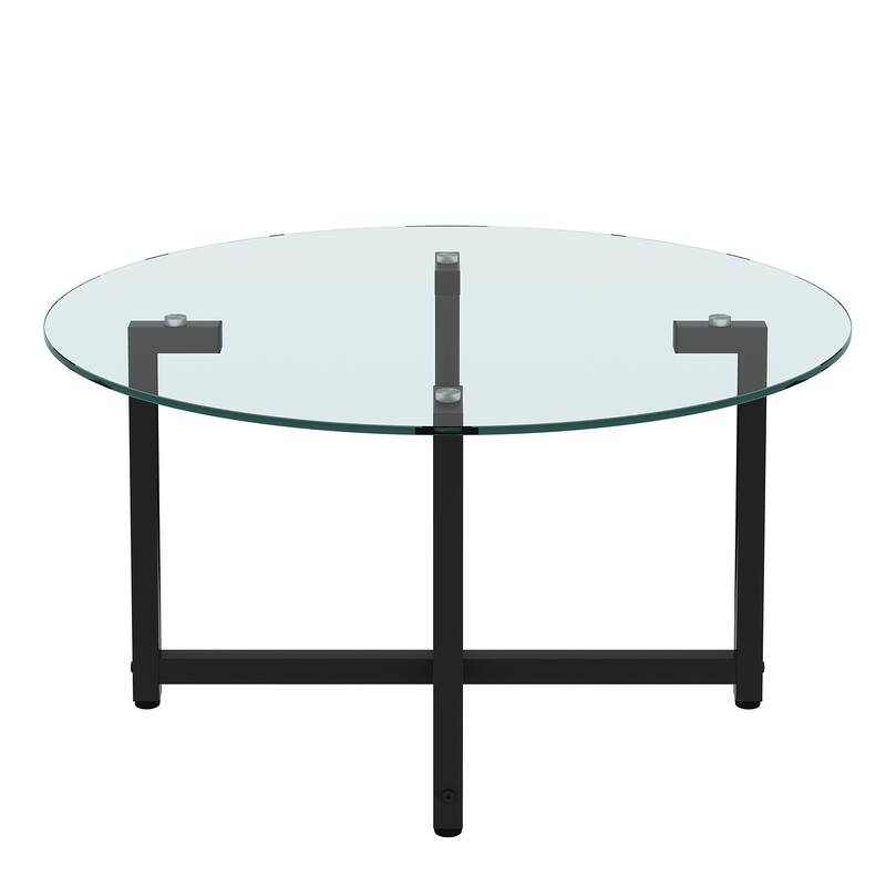 Modern 35" D Round Coffee Table, Clear/Black