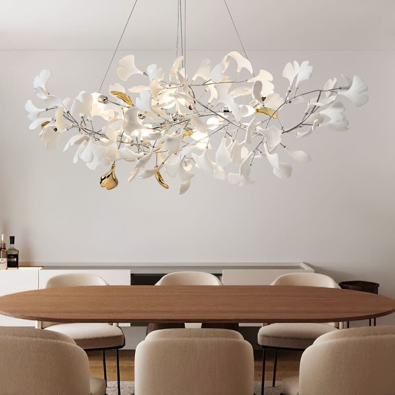 KAYLA Ceramic Ginkgo Leaf 8 -Light L40 Inch Chandelier - 1500 - Sliver