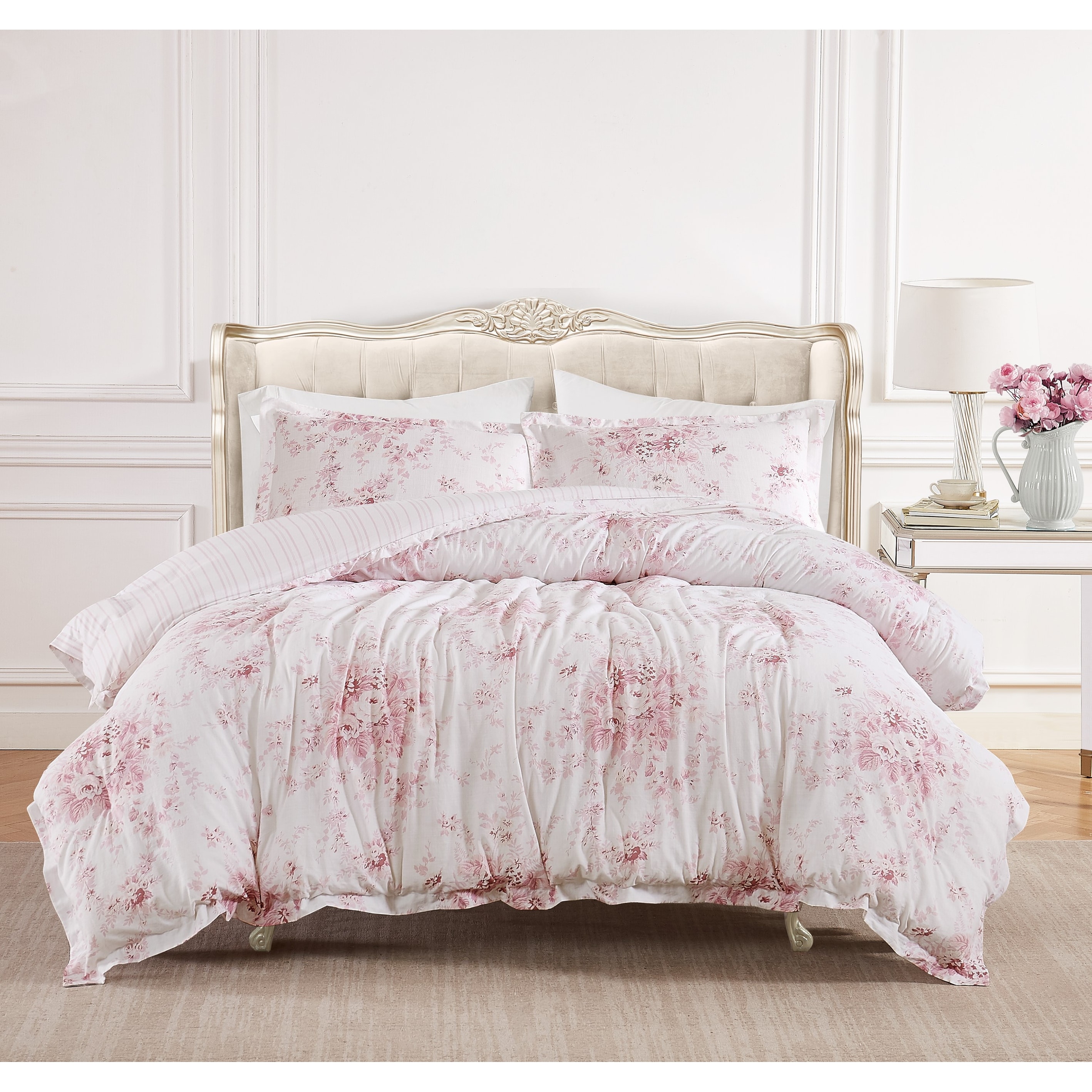 Shabby Chic Garden Floral Cotton 3 Piece Comforter Set