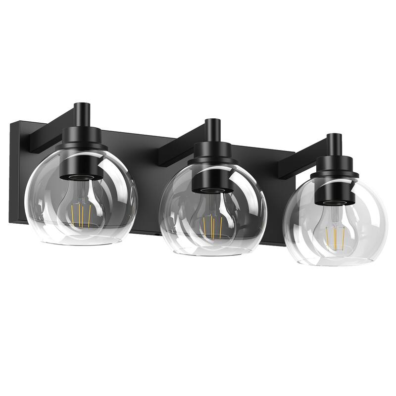 Bathroom Vanity Light,Modern 3-Light Bathroom Lighting Fixtures Over Mirror with Clear Glass Shade and Metal Base - Black