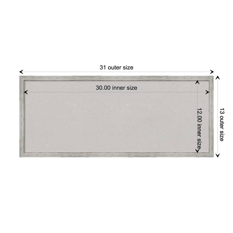 Shiplap White Narrow Wood Framed Grey Corkboard Bulletin Board - Board Size 30x12