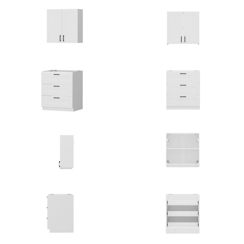Modular White Kitchen Cabinet Set Customizable Base and Wall Cabinets Pantry Storage and DIY Countertop Design(Without desktop)