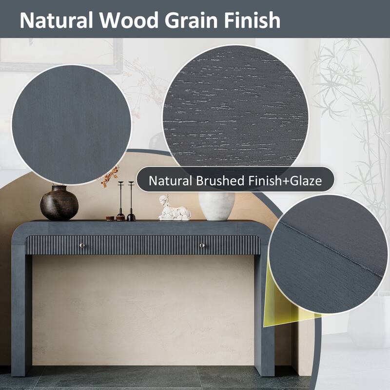 Curved Console Table Sofa Table, Acacia veneer Entryway Table Hallway Tables with Fluted Drawer Front and Thick Legs