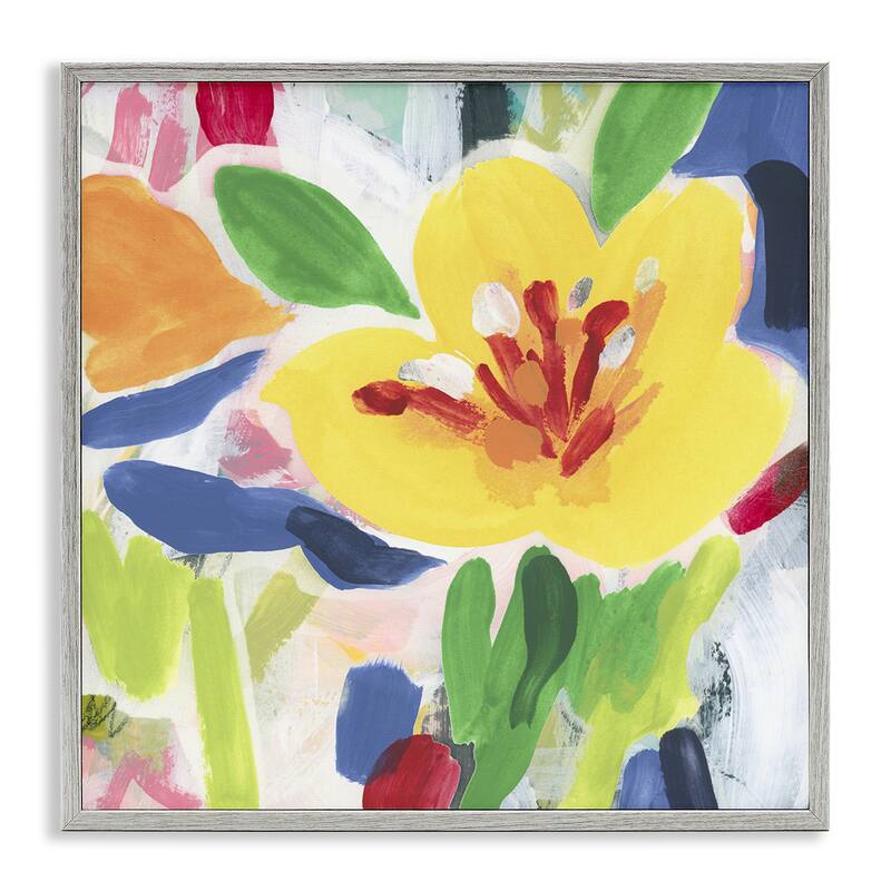 Stupell Bright Yellow Buttercup Blooms Framed Giclee Art Design By June Erica Vess - 12 x 12 - Grey