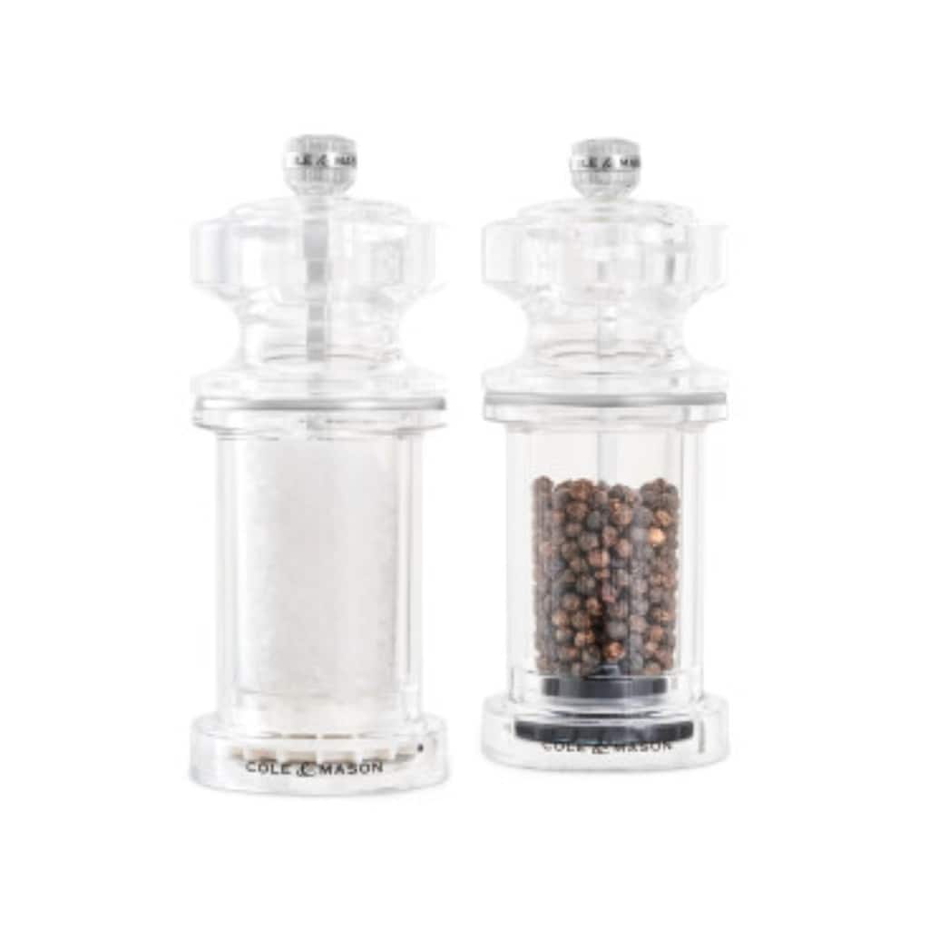 Cole & Mason 605 Salt & Pepper Mill Gift Set 5¾" - Clear Acrylic, Adjustable Grind, Durable Mechanisms